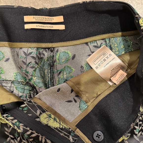 Scotch & Soda embroidered green floral jacquard pants, tailored cropped fit - Picture 3 of 4